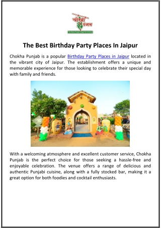 The Best Birthday Party Places In Jaipur