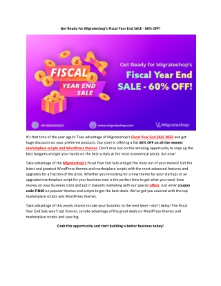 Get Ready for Migrateshop’s Fiscal Year End SALE - 60% OFF!