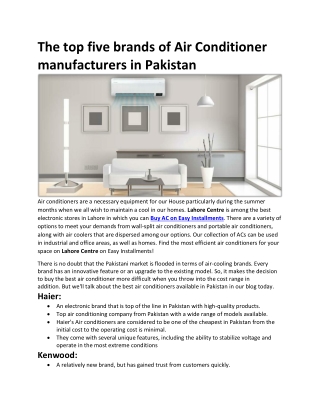 The top five brands of Air Conditioner manufacturers in Pakistan