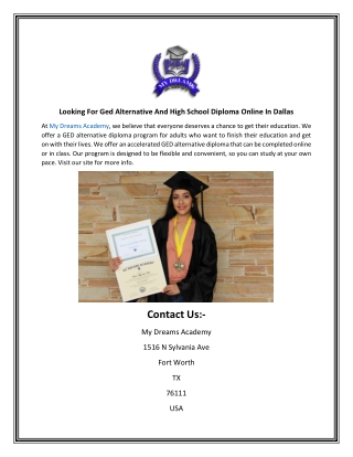 Looking For Ged Alternative And High School Diploma Online In Dallas