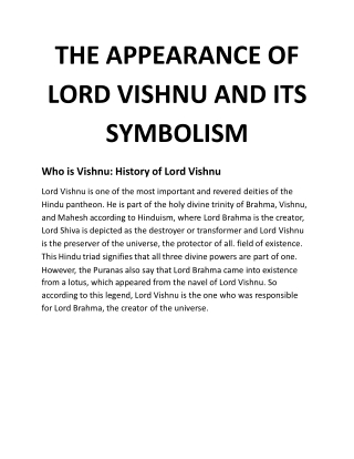 THE APPEARANCE OF LORD VISHNU AND ITS SYMBOLISM