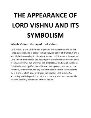 THE APPEARANCE OF LORD VISHNU AND ITS SYMBOLISM