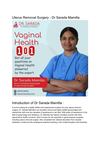 Uterus Removal Surgery - Dr Sarada Mamilla