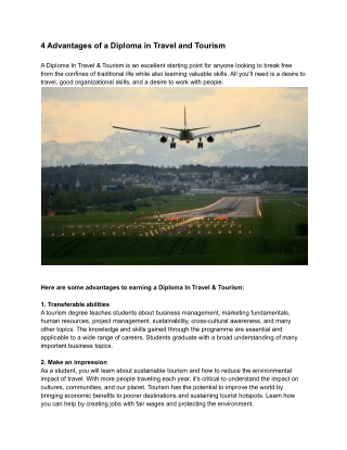 4 Advantages of a Diploma in Travel and Tourism