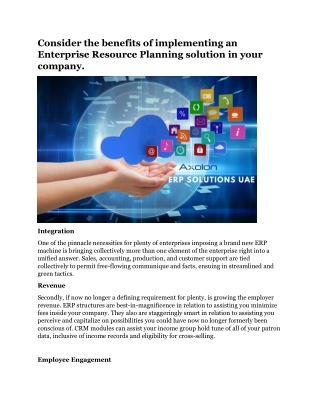 Consider the benefits of implementing an Enterprise Resource Planning solution in your company