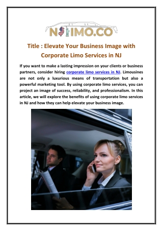 Elevate Your Business Image with Corporate Limo Services in NJ