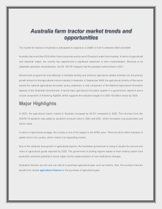 Australia farm tractor market trends and opportunities
