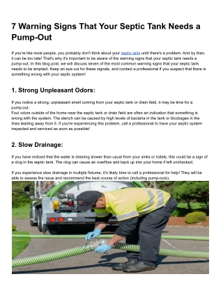 7 Warning Signs That Your Septic Tank Needs a Pump-Out