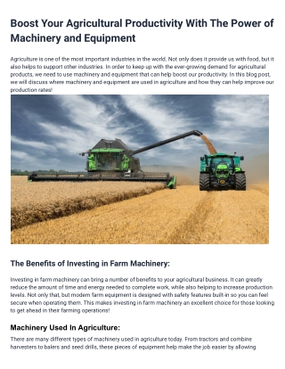 Benefits of Investing in Farm Machinery