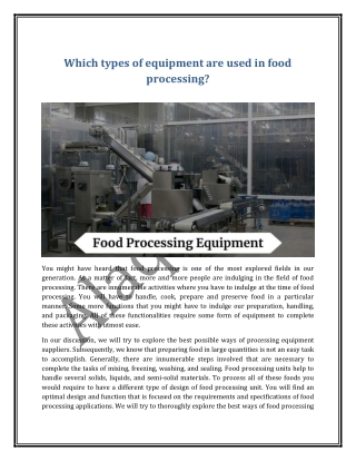 Which types of equipment are used in food processing