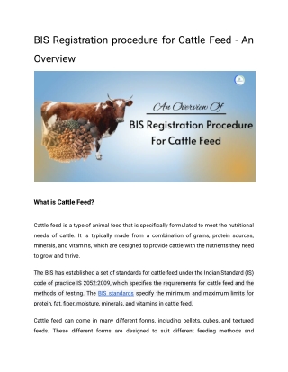 BIS Registration procedure for Cattle Feed - An Overview?