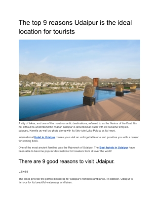 The top nine reasons Udaipur is the ideal location for tourists