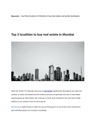 Top three locations in Mumbai to buy real estate