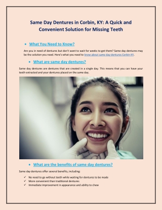 Same Day Dentures in Corbin, KY: A Quick and Convenient Solution for Missing Tee