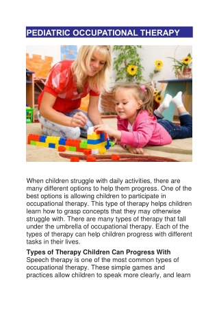 PEDIATRIC OCCUPATIONAL THERAPY