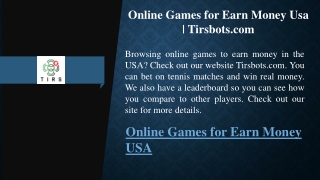 Online Games for Earn Money Usa  Tirsbots.com