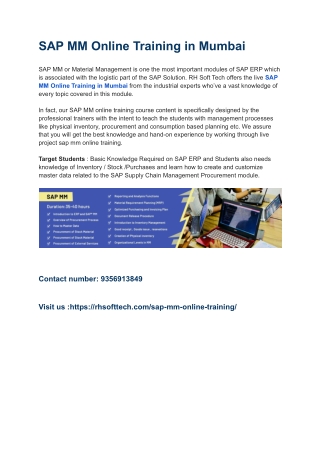 SAP MM Online Training in Mumbai