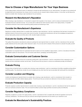 How to Choose a Vape Manufacturer