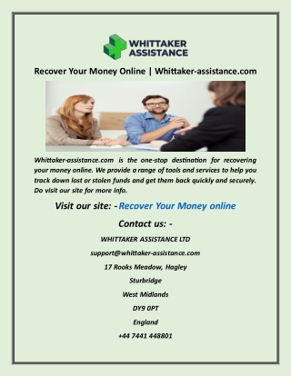 Recover Your Money Online  Whittaker assistance com