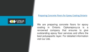 Preparing Concrete Floors For Epoxy Coating Ontario  Cipkarepoxy.ca