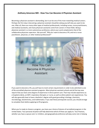 Anthony Amoroso MD - How You Can Become A Physician Assistant