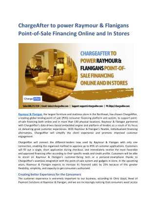 ChargeAfter to power Raymour & Flanigans Point-of-Sale Financing Online and In Stores