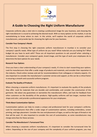 A Guide to Choosing the Right Uniform Manufacturer