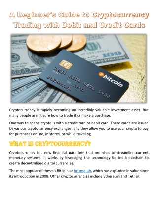 A Beginner's Guide to Cryptocurrency Trading with Debit and Credit Cards