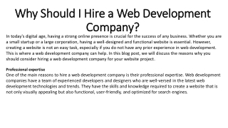 Why Should I Hire a Web Development Company