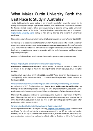 What Makes Anglia Ruskin university world ranking the Best Place to Study in Aus