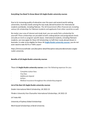 Everything You Need To Know About UK Anglia Ruskin university courses