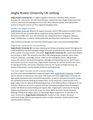 Anglia Ruskin University UK ranking