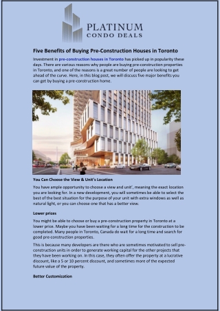 Five Benefits of Buying Pre-Construction Houses in Toronto