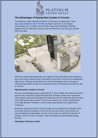 The Advantages of Buying New Condos in Toronto