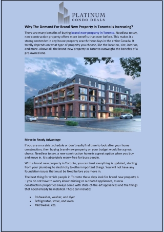 Why The Demand For Brand New Property in Toronto Is Increasing?