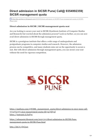 Direct admission in SICSR Pune Call 9354992359 SICSR management quota