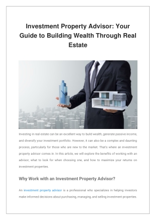 Investment Property Advisor Your Guide to Building Wealth Through Real Estate