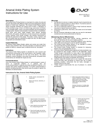 Arsenal Ankle Plating System - Implant Materials - Indications - Contraindications