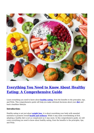 Everything You Need to Know About Healthy Eating- A Comprehensive Guide