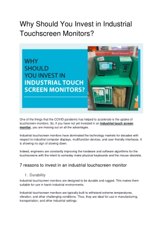 Why Should You Invest in Industrial Touchscreen Monitors