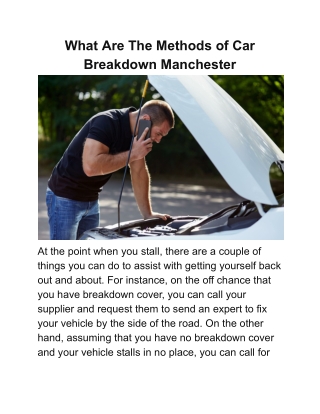 What Are The Methods of Car Breakdown Manchester