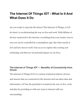 The Internet Of Things IOT - What Is It And What Does It Do