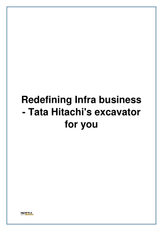 Redefining Infra business - Tata Hitachi's excavator for you