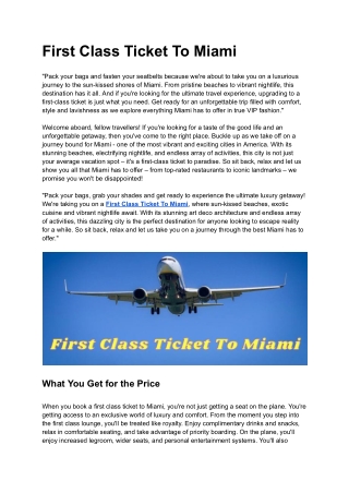 First Class Ticket To Miami