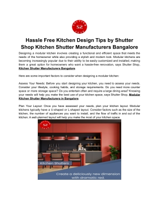 Hassle Free Kitchen Design Tips by Shutter Shop Kitchen Shutter Manufacturers Bangalore