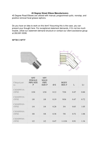 45 Degree Street Elbow Manufacturers