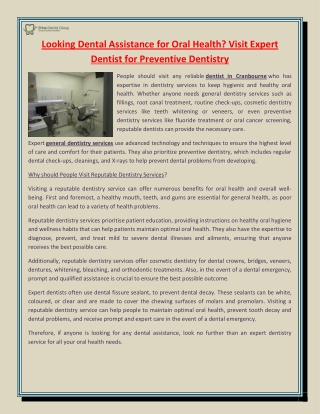 Looking Dental Assistance for Oral Health Visit Expert Dentist for Preventive Dentistry