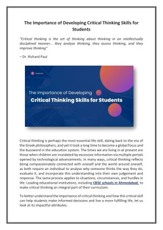 The Importance of Developing Critical Thinking Skills for Students