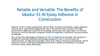 Reliable and Versatile: The Benefits of Sikadur-31 IN Epoxy Adhesive in Construc