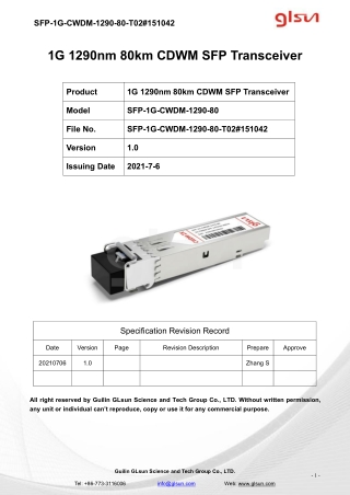 1G 1290nm 80km CDWM SFP Transceiver